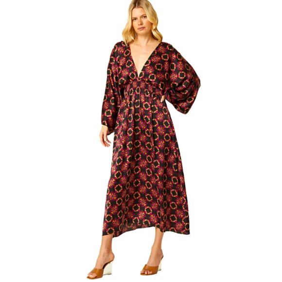 MISA Los Angeles Clarisa Prism VNeck Midi Dress Geo Pattern Relax Lightweight XS - Picture 1 of 16